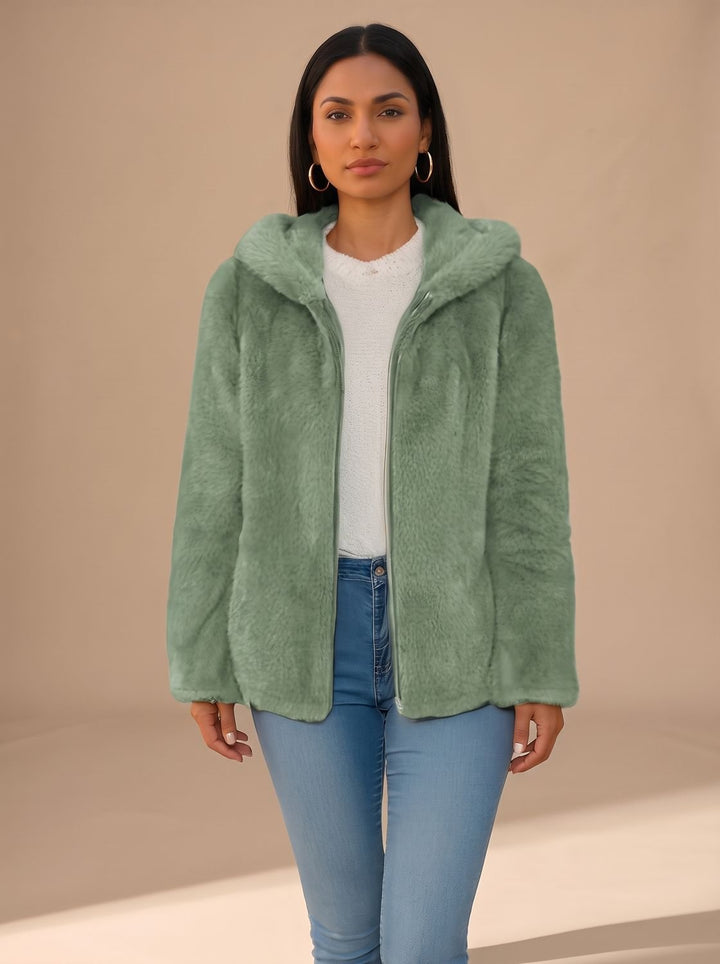 Women's Winter Coat in Plush Teddy Fleece in Green