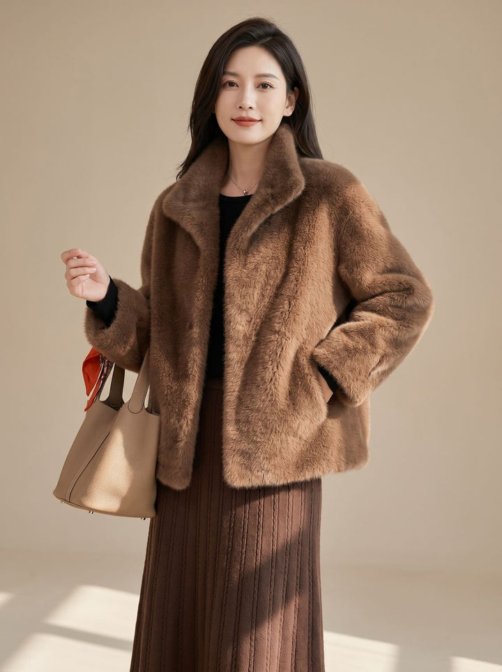Women's Winter Coat Oversized Faux Fur in Brown