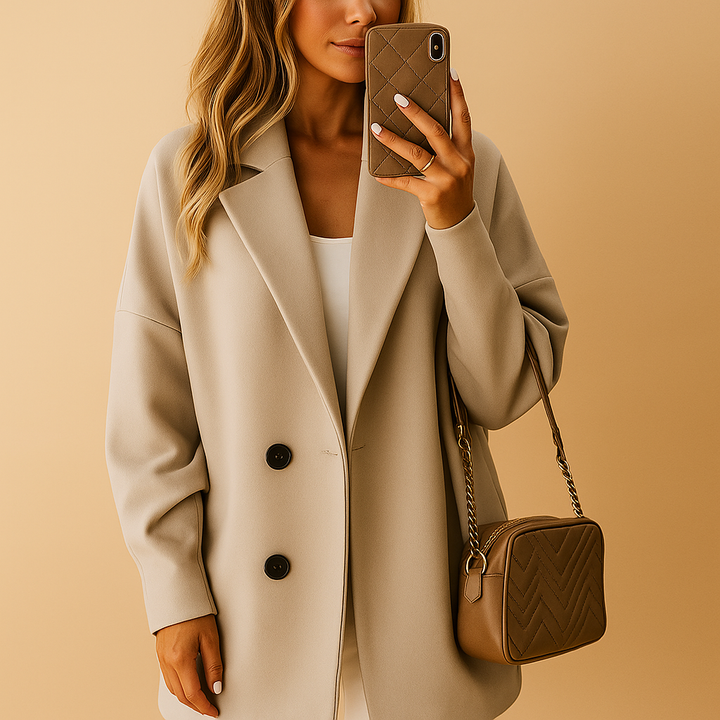 Women's Winter Coat, Relaxed Longline Tailoring in Khaki