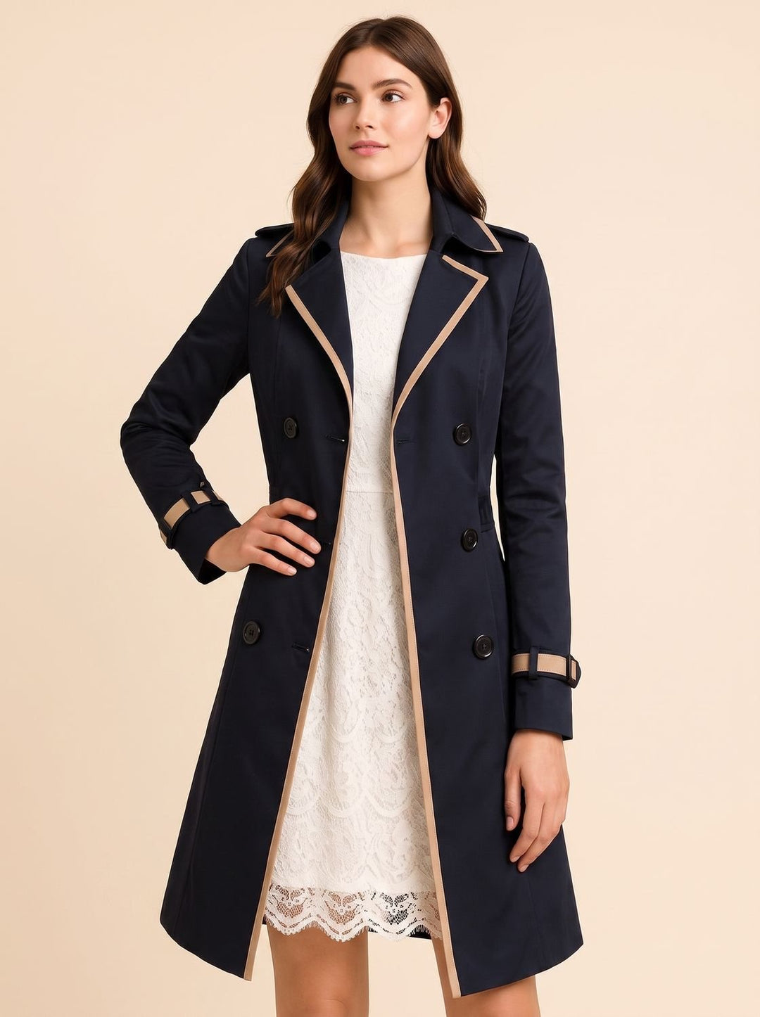 Women's Winter Coat Trench Style in Navy Blue