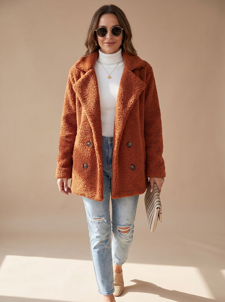 Women's Winter Coat with Soft Teddy Sherpa in Caramel