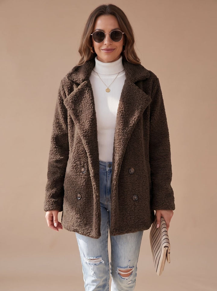 Women's Winter Coat with Soft Teddy Sherpa in Coffee