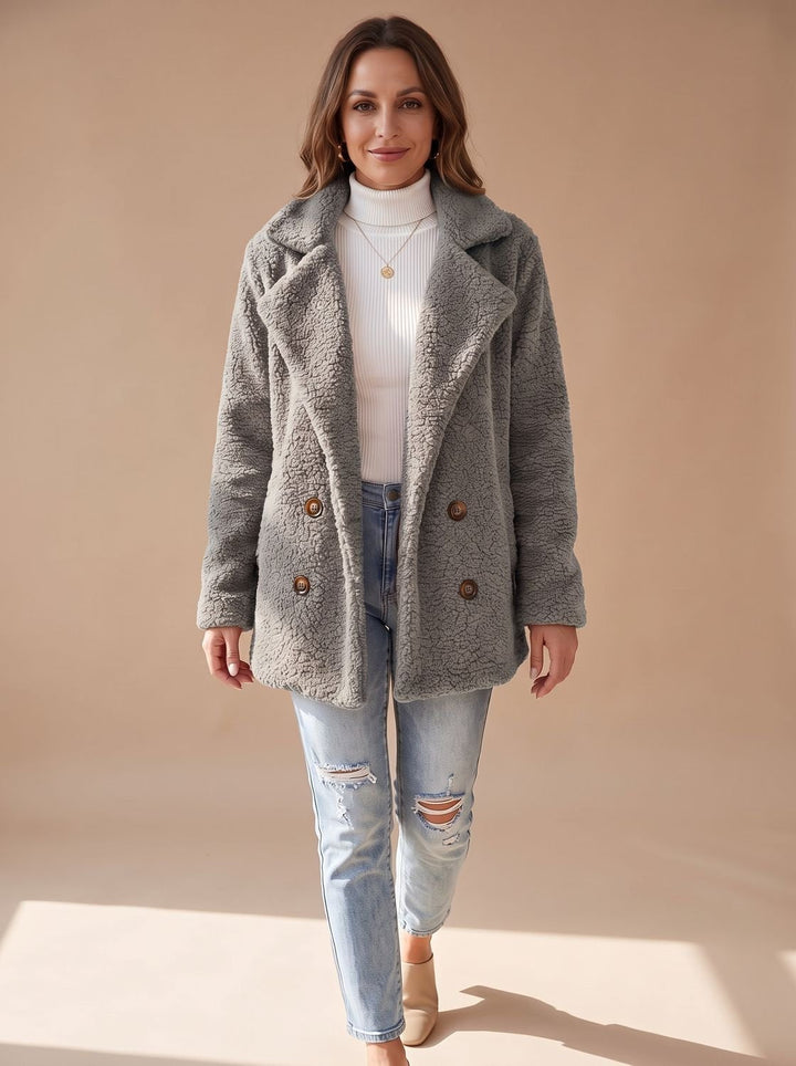 Women's Winter Coat with Soft Teddy Sherpa in Light Grey