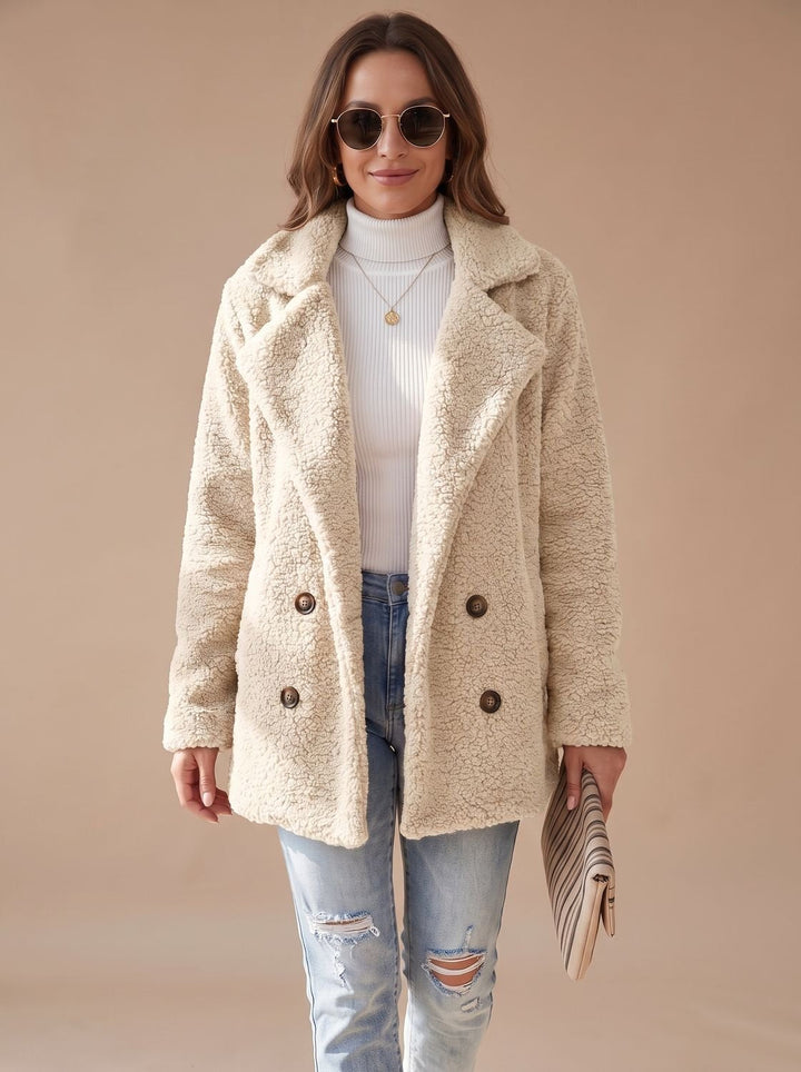 Women's Winter Coat with Soft Teddy Sherpa in White