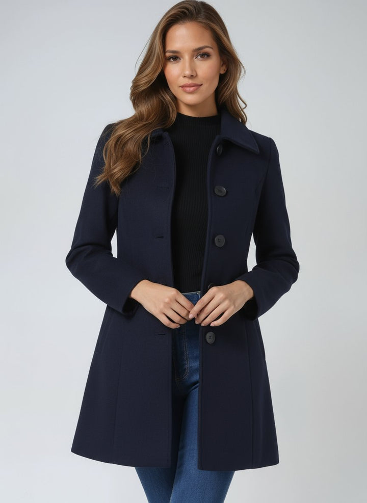 Women's Winter Coat with Tailored Mid-Length Silhouette in Dark Blue