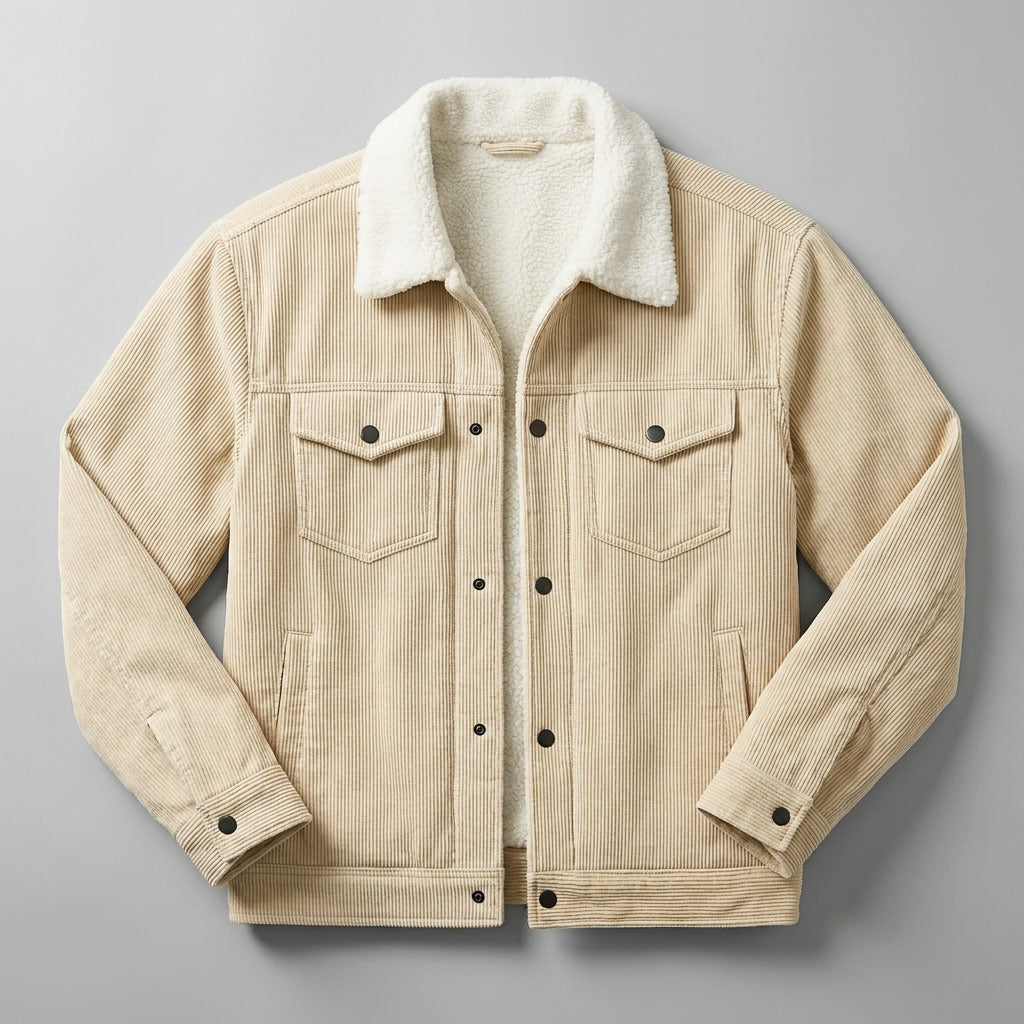 Women's Winter Corduroy Trench Coat in Cream 1