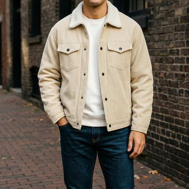 Women's Winter Corduroy Trench Coat in Cream 2