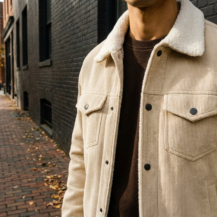 Women's Winter Corduroy Trench Coat in Cream 3