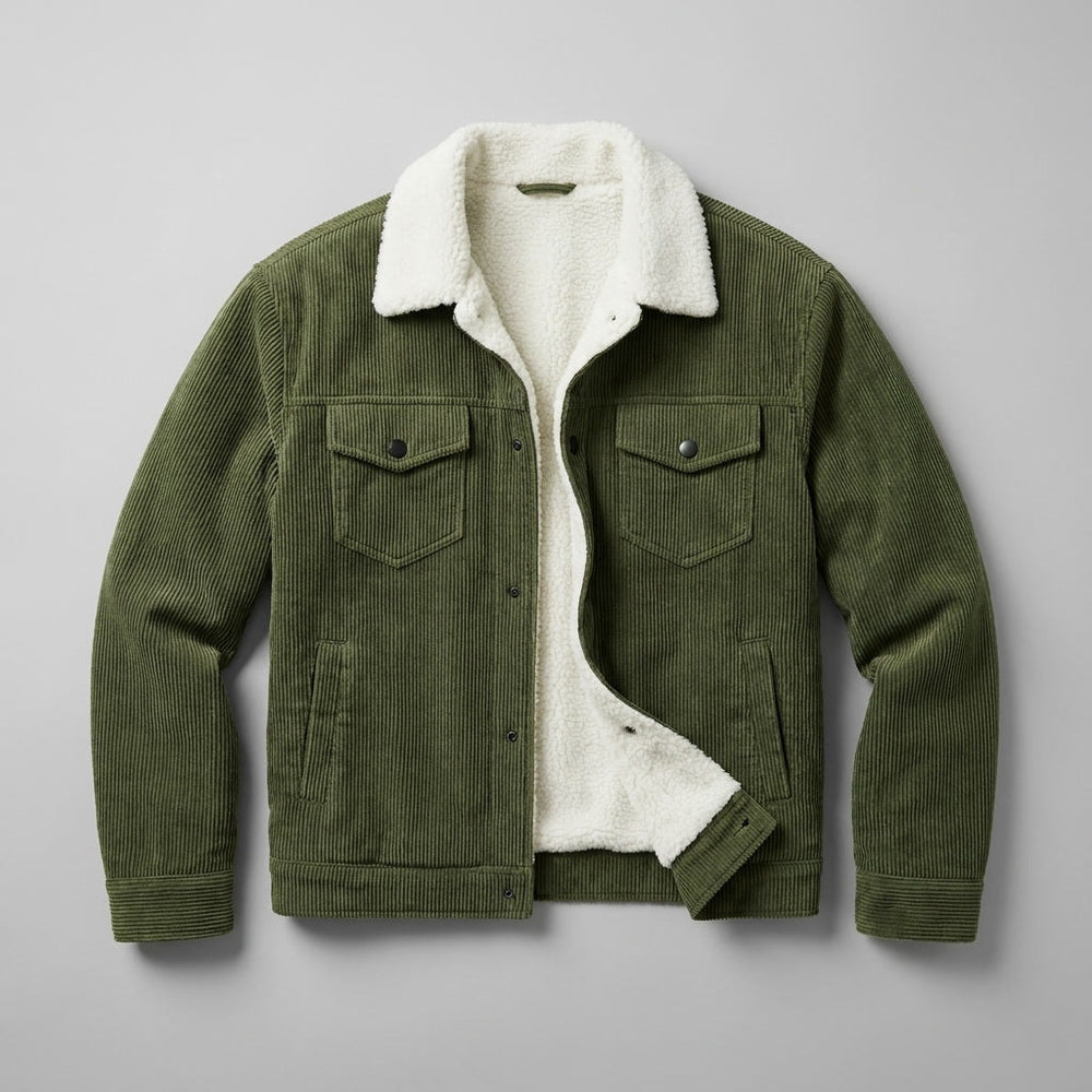 Women's Winter Corduroy Trench Coat in Green 1