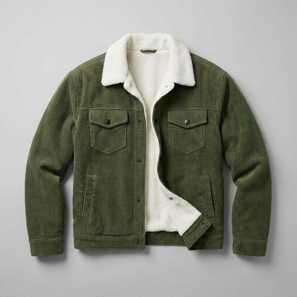 Women's Winter Corduroy Trench Coat in Green 1