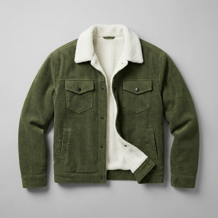 Women's Winter Corduroy Trench Coat in Green 1