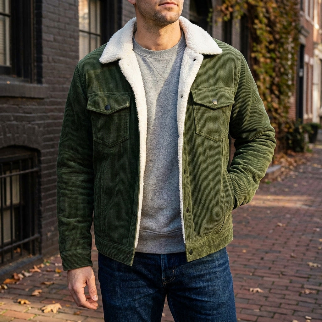 Women's Winter Corduroy Trench Coat in Green 2