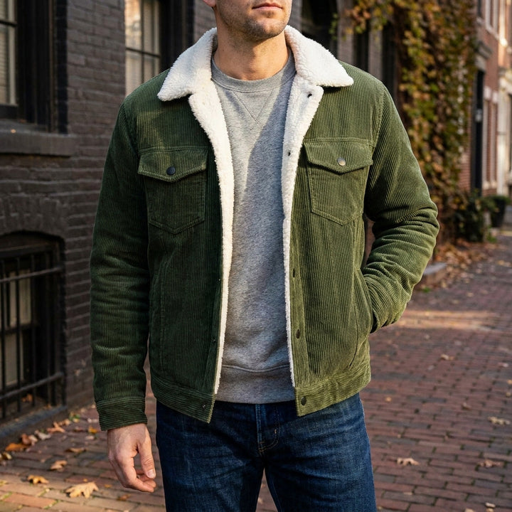Women's Winter Corduroy Trench Coat in Green 2