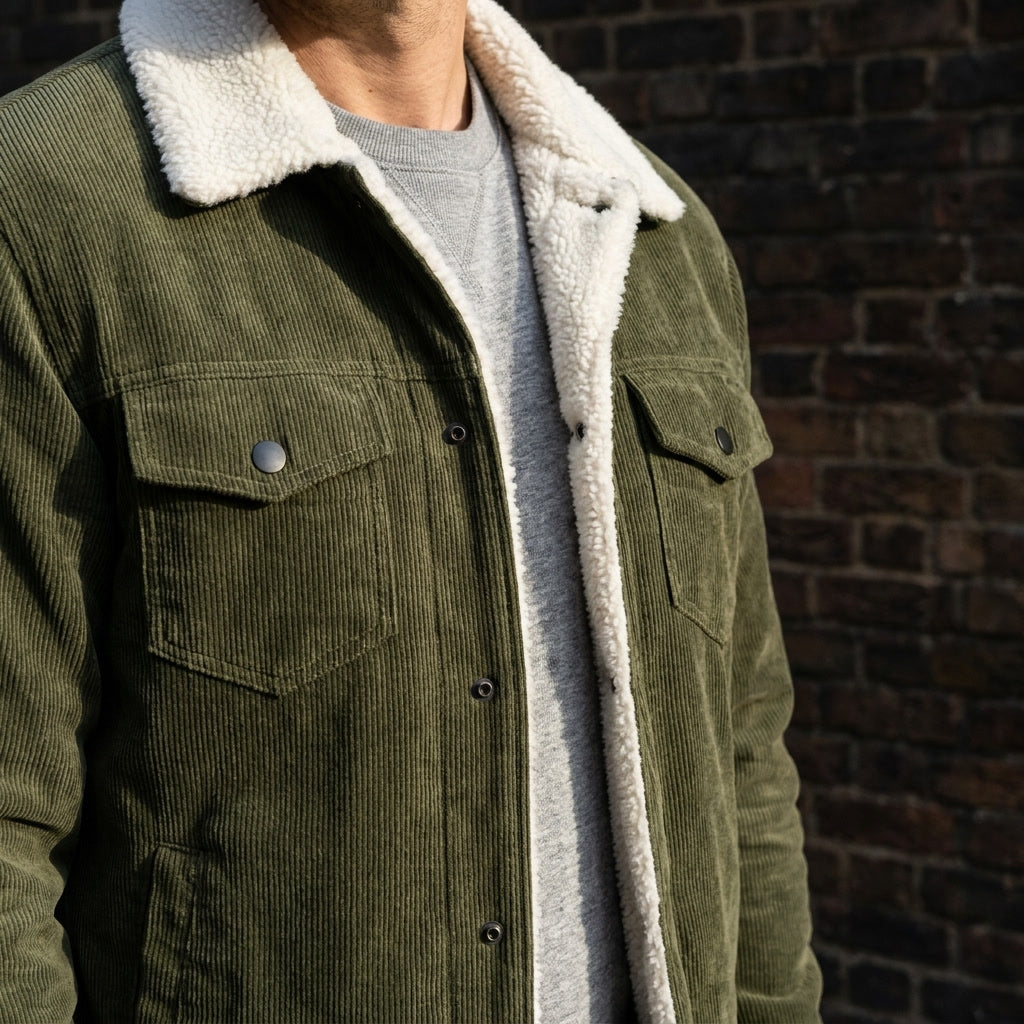 Women's Winter Corduroy Trench Coat in Green 6