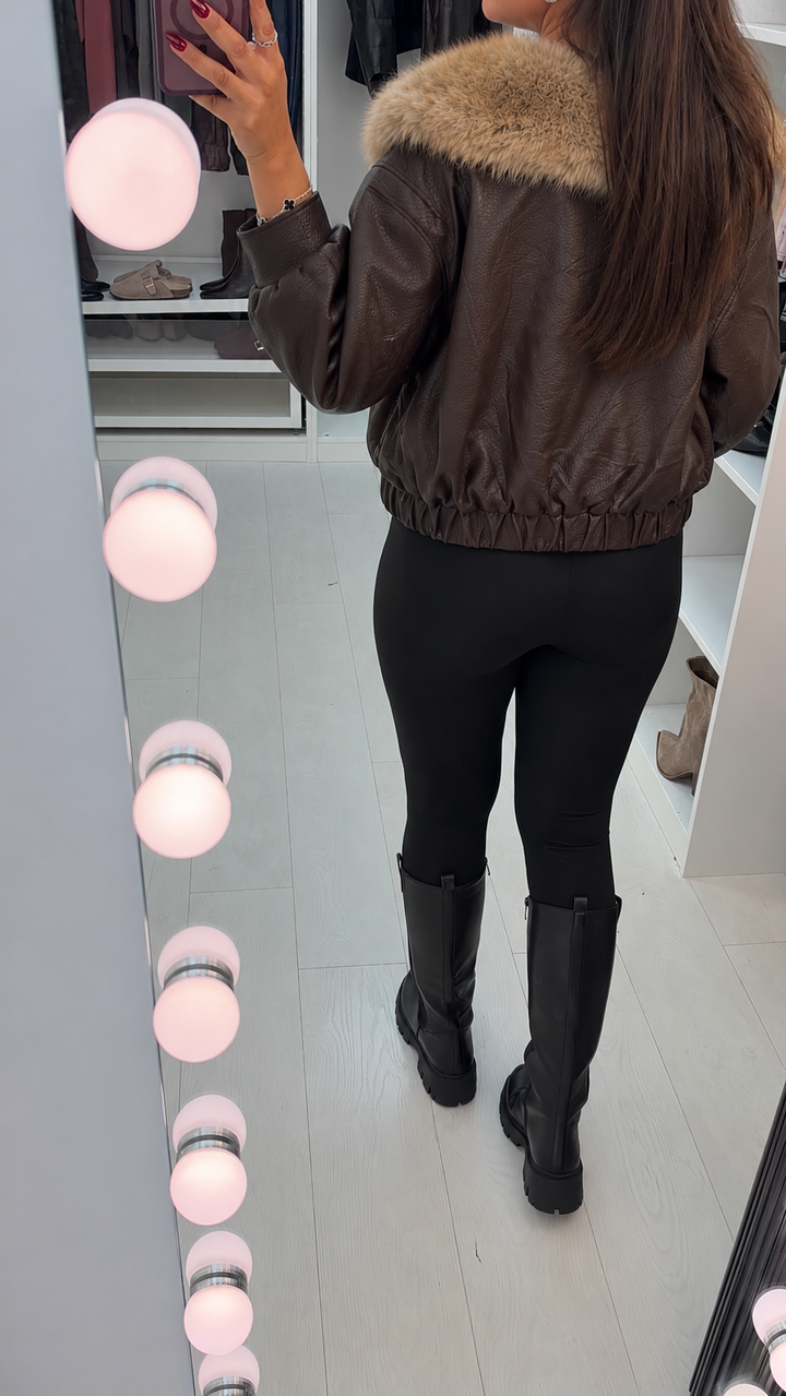 Women's Winter Leather & Faux Fur Trench Coat (2)