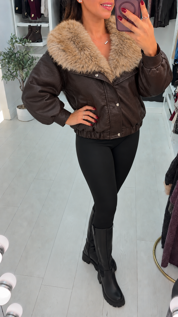 Women's Winter Leather & Faux Fur Trench Coat (3)
