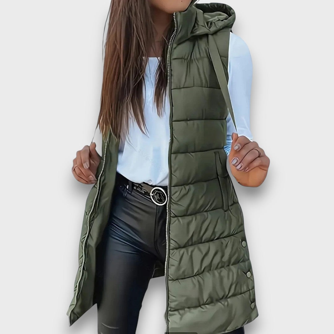 Women's Winter Quilted Coat Vest in Armeegrün