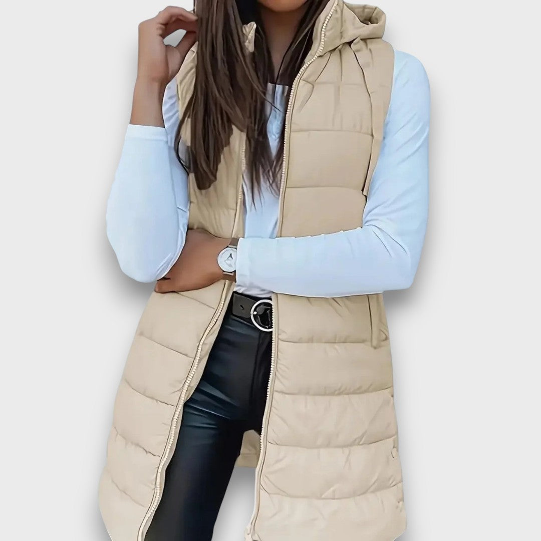 Women's Winter Quilted Coat Vest in Beige