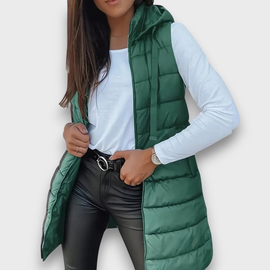 Women's Winter Quilted Coat Vest in Green