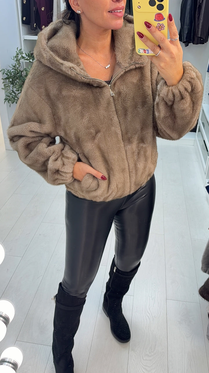 Women's Winter Trench Coat Hooded Faux Fur (2)