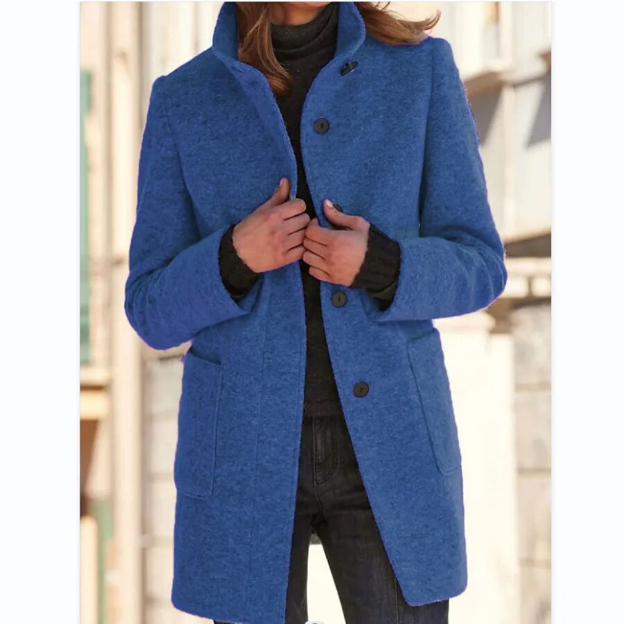 Women's Wool Coat for Autumn Weather in Dark Blue