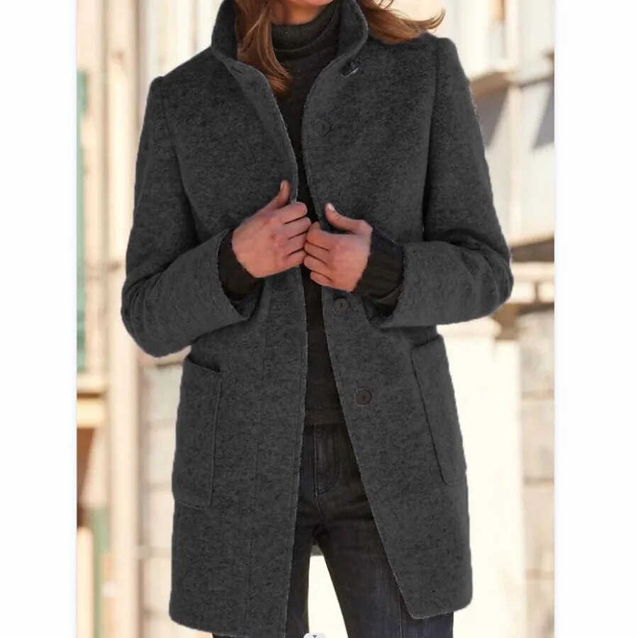 Women's Wool Coat for Autumn Weather in Dark Grey