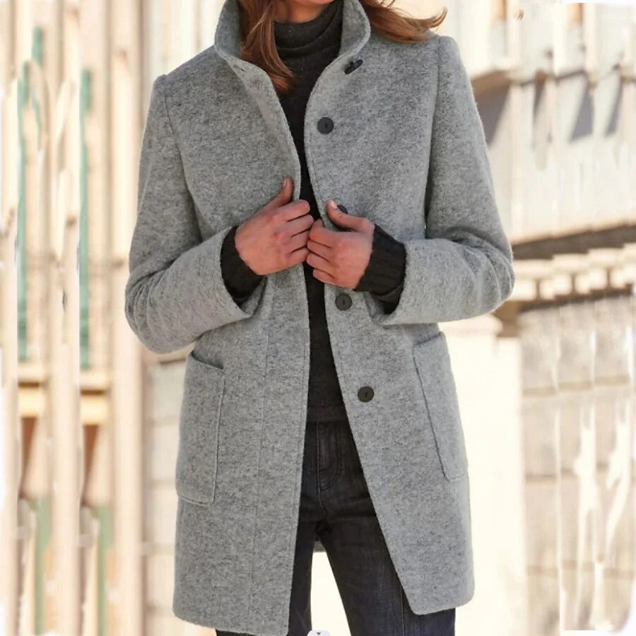 Women's Wool Coat for Autumn Weather in Grey