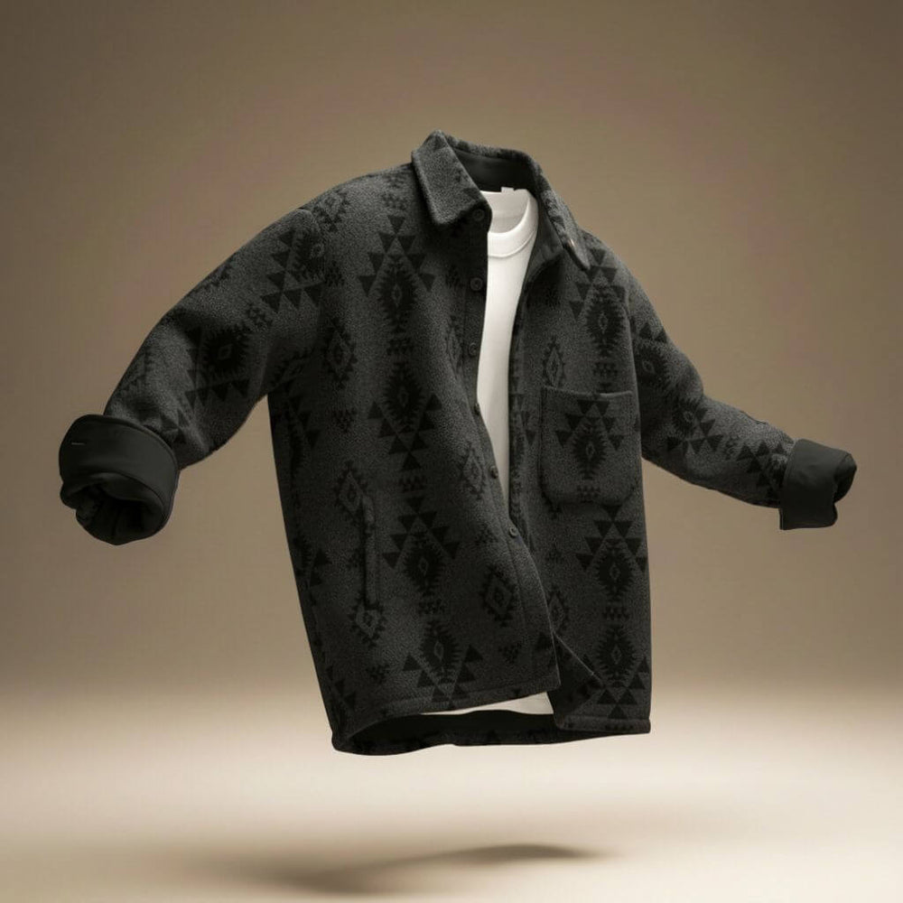Women's Wool Trench Coat with Southwestern Flair in Obsidian Black
