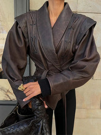 Aria | Women's Wrap-Front Leather Jacket with Structured Belt