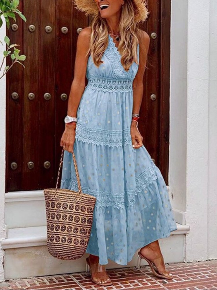 Zwiewna sukienka maxi boho na wesele w kolorze Niebieski