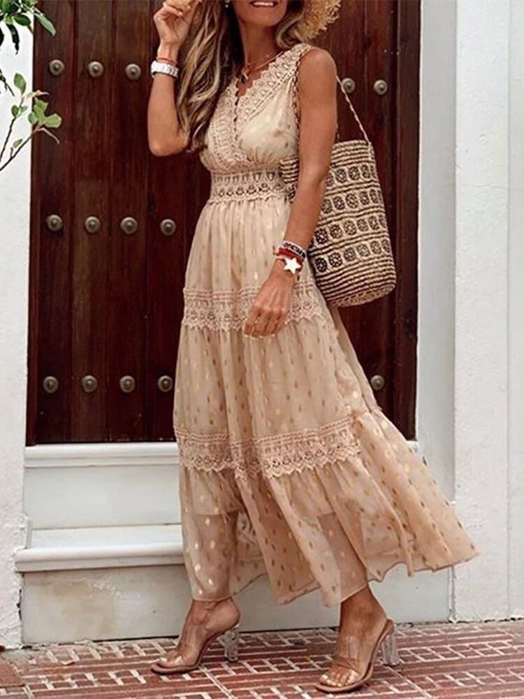 Zwiewna sukienka maxi boho na wesele w kolorze Różowy 2