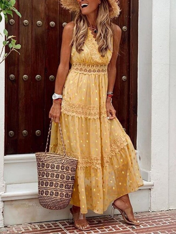 Zwiewna sukienka maxi boho na wesele w kolorze Żółty